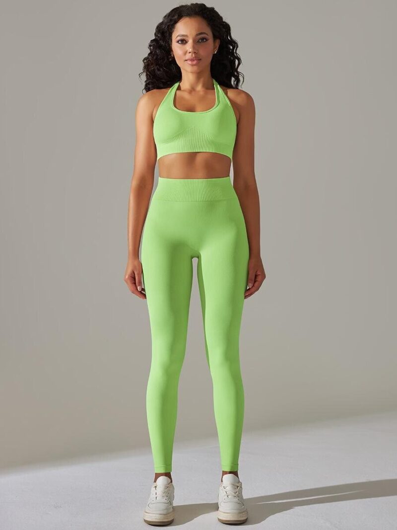 Stylish Halter Sports Bra & High Waisted Leggings Set for All-Day Breathable Comfort