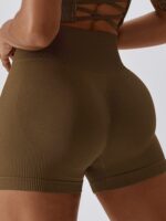 Stylish Ribbed Seamless High-Rise Athletic Shorts - Perfect for Workouts and Lounging