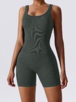 Stylish Ribbed U Neck Onesie with Slimming Tummy Control for Women
