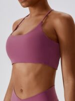 Sultry Backless Spaghetti Strap Sports Bra - Lacy, Sheer, Supportive, Breathable, Sexy, Stylish, Athletic, Comfortable, Feminine, Sleek, Elegant