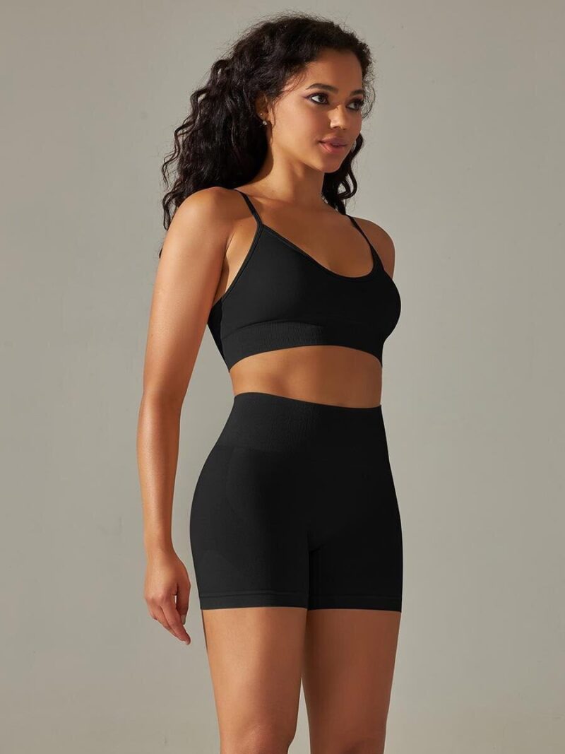 Sultry Seamless Adjustable Sports Bra & High-Rise Waisted Shorts Sets - Perfect for Working Out!