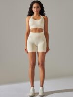 Sweat-Proof Seamless Halter Sports Bra & High Waisted Shorts Set for Maximum Breathability & Comfort