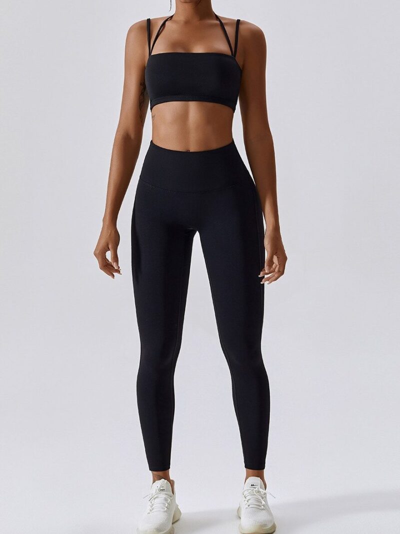 Unstoppable Comfort: Seamless Strappy Sports Bra & High Waist Leggings Set - Conquer Your Workouts in Style!
