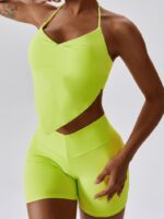 Womens Adjustable Halter Neck Sports Bra & V-Shaped High Waist Shorts Set - Hot Summer Activewear Outfit