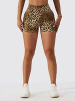 Womens Hot Leopard Print High Waisted Yoga Shorts with Elastic Scrunch Butt Detail