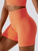 Womens Sexy Ribbed Seamless High-Waisted Gym Shorts - Perfect for Yoga, Running & Exercise