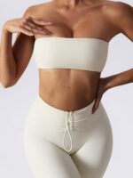 Womens Strapless Sports Bra & Push Up High-Waisted Leggings Set - Perfect for Workouts & Everyday Wear!