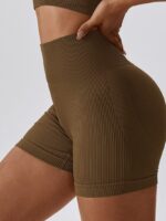 Womens Trendy Ribbed Seamless High-Rise Workout Shorts for Yoga, Running, and Hiking