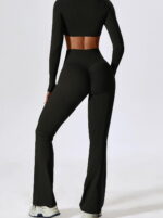 Be Ready to Turn Heads in this Flattering 2-Piece Outfit! Long Sleeve Crop Top and High-Waist Scrunch Butt Flared Bottoms Pants Set – Perfect for Any Occasion.