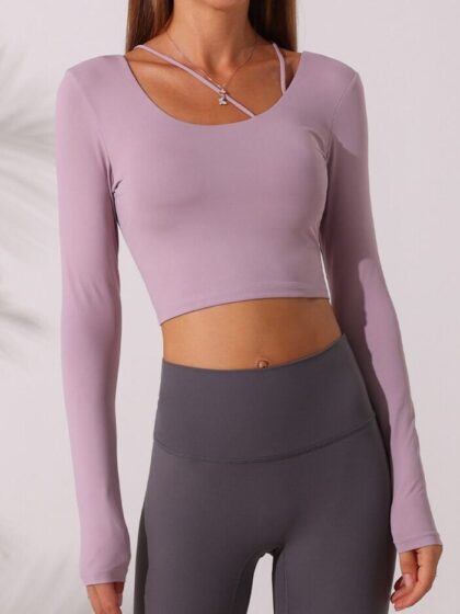Comfy Cozy Padded Cropped Yoga Tee - Long Sleeve Workout Top for All Seasons
