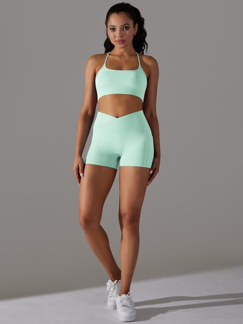 Criss Cross Backless Athletic Bra & High Rise Scrunch Booty Shorts