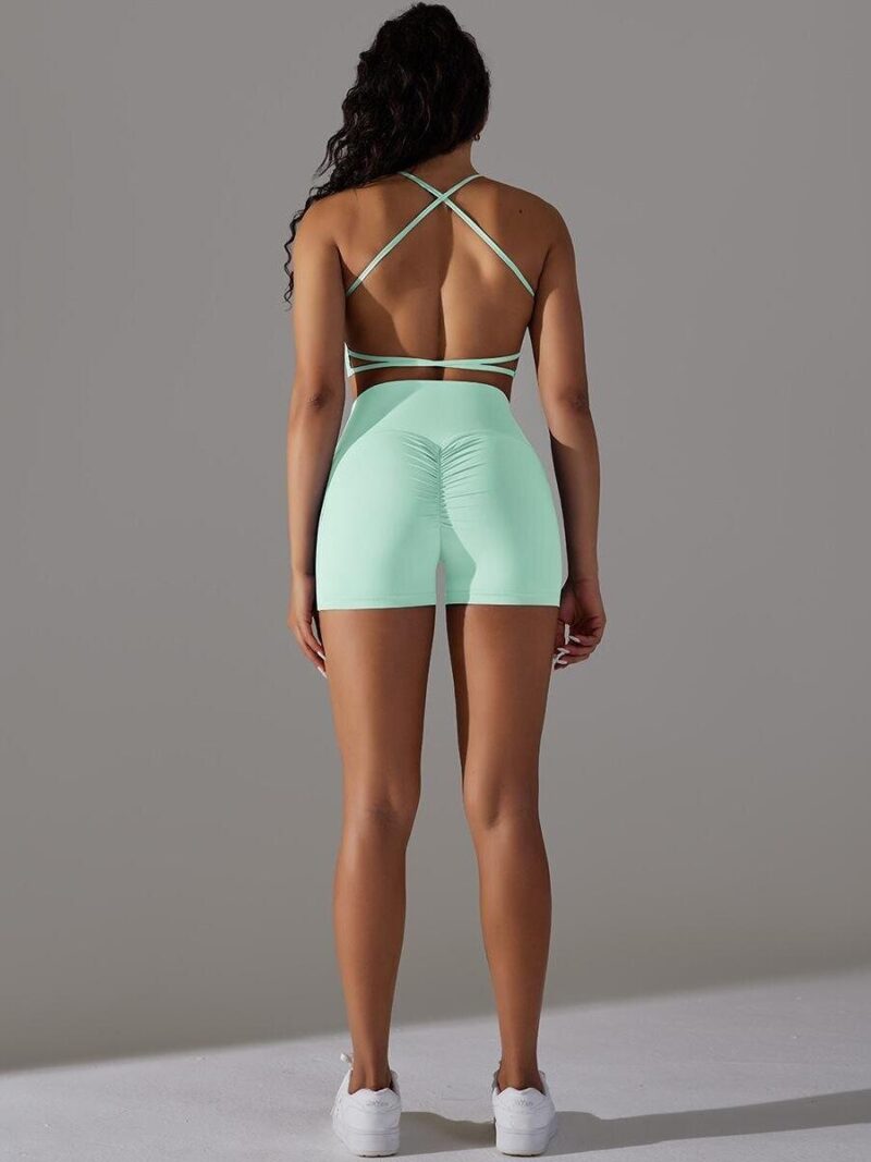 Criss Cross Backless Athletic Bra & High Waist Scrunch Butt Shorts - Comfortable, Stylish, and Supportive Activewear for Women