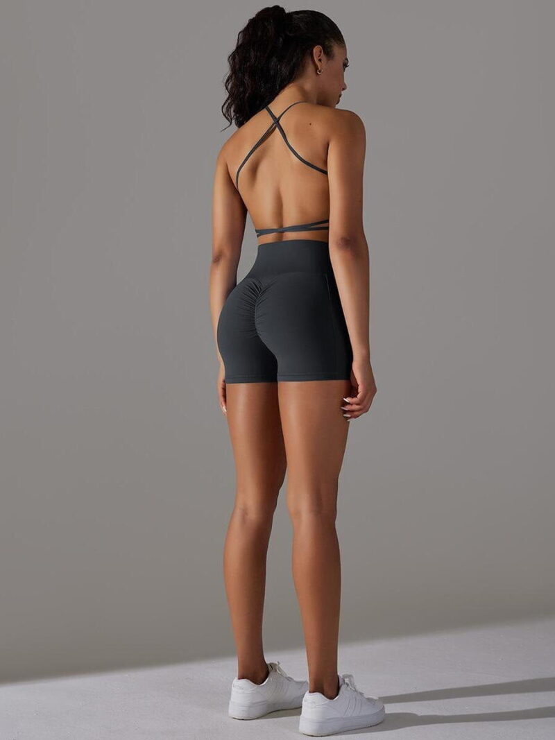 Criss Cross Strappy Backless Sports Bra & High Waisted Scrunch Butt Booty Shorts - Perfect for Activewear & Workouts!