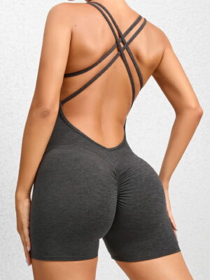 Criss-Cross Strappy Scrunch Butt Yoga Jumpsuit