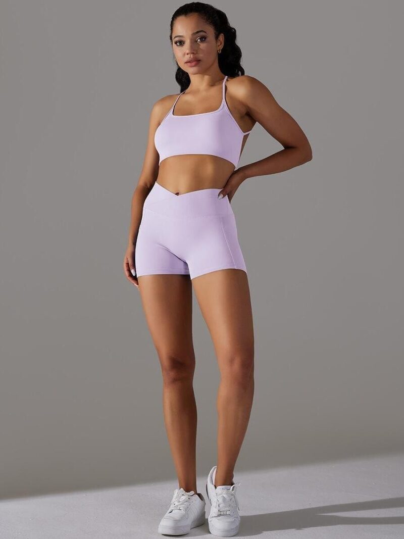Criss Cross Strappy Sports Bra and High Rise Scrunch Booty Shorts - Perfect for Working Out!