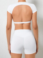 Dynamic Duo: Backless Sports Crop Top & High-Waist Athletic Shorts Ensemble