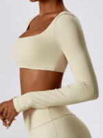Fashion-Forward Long-Sleeve Crop Top with Built-In Supportive Bra for Comfort and Style