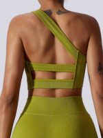 Fashion-Forward Ribbed One-Shoulder Open Back Sports Bra for Women