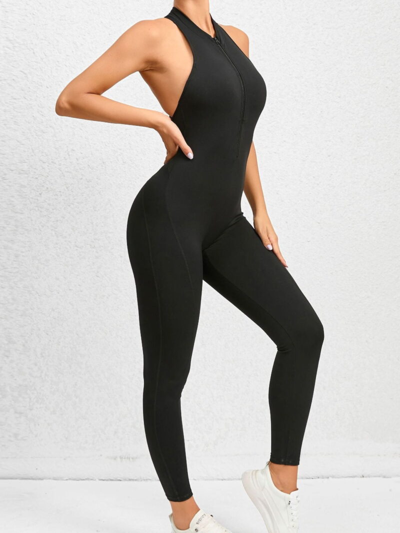 Fashionable Zip-Up Scrunch Butt Yoga Jumpsuit - Flattering Ankle Length