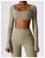 Femme-Fashionista Long-Sleeve Cropped Tee with Supportive Built-In Bra