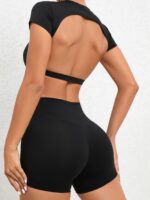 Fitness-Ready Backless Crop & High-Waist Shorts Set - Perfect for Working Out!