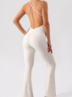 Flare-Leg Jumpsuit Romper with Adjustable Shoulder Buckles - Stylish & Comfy!