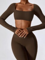 Flirty, Form-Fitting Long-Sleeve Crop Top with Supportive Built-In Bra