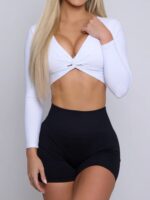 Indulge in Luxury: Sexy Deep V-Neck Twist Padded Long Sleeve Cropped Top - Feel the Comfort and Style