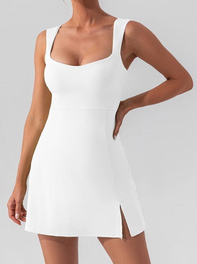 Look Stylish and Play Comfortably in this Backless Tennis & Golf Dress with a Square Neckline!