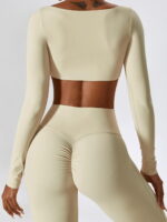 Luxurious 2-Piece Long Sleeve Crop Top & High-Waist Scrunch Butt Flared Bottoms Pants Set - Perfect for Any Occasion!