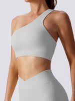 Luxurious Ribbed One-Shoulder Backless Sports Bra - Show Off Your Assets While You Work Out!