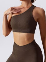 Ravishing Ribbed One-Shoulder Backless Sports Bra - Sensual Support for Active Women