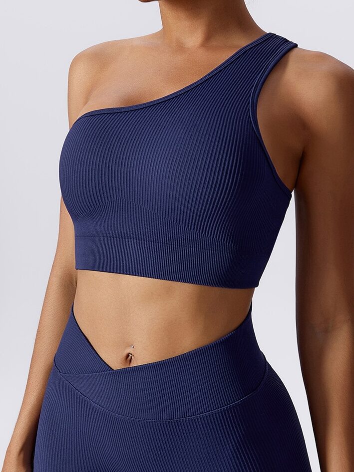 Ribbed One-Shoulder Cut-Out Sports Bra - Sexy & Supportive Athletic Wear