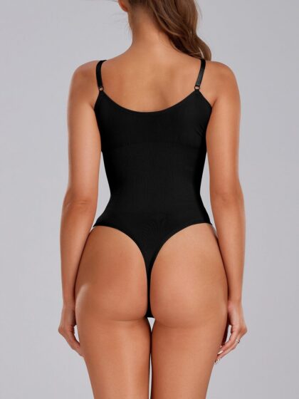 Sculpt Your Figure in Style with this Adjustable Strap Ribbed Bodysuit - Tummy Control for a Sleek Look!