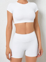Seductive Backless Sports Crop Top and Flirty High-Waist Sports Shorts Set - Perfect for Working Out or Lounging Around!