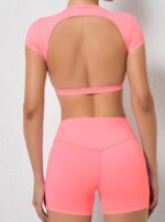 Sensual Backless Athletic Crop Top & High-Waist Gym Shorts Set - Stylish Activewear for Women