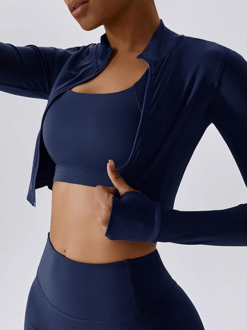 Sensual Zipper-Front Cropped Athletic Jacket with Thumbholes for Women
