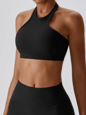 Sensuous Ribbed Halter Neck Padded Sports Bra - Perfect for High-Impact Workouts & Everyday Comfort!