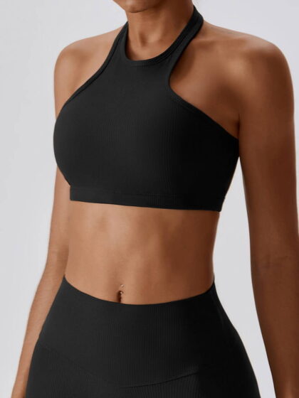 Sensuous Ribbed Halter Neck Padded Sports Bra - Perfect for High-Impact Workouts & Everyday Comfort!