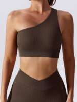 Sensuous Ribbed One-Shoulder Backless Sports Bra - Perfect for High-Intensity Workouts!