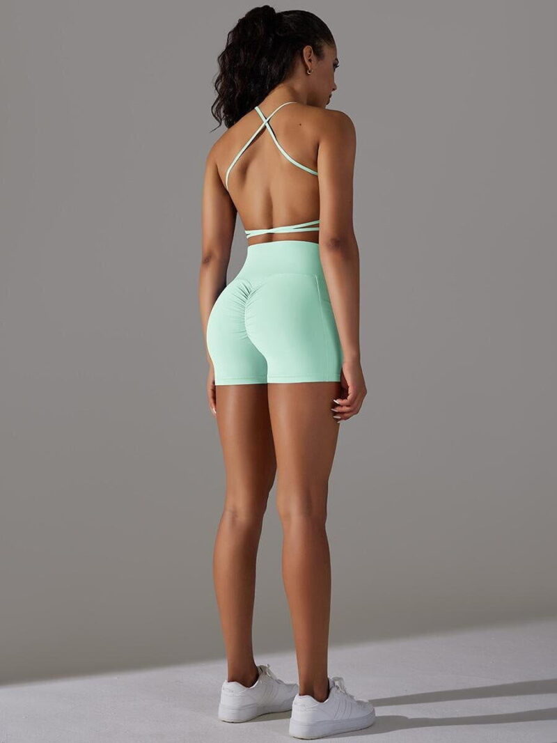 Sexy Criss Cross Backless Sports Bra & High Waist Booty Scrunch Shorts - Get That Perfectly Toned Look Now!