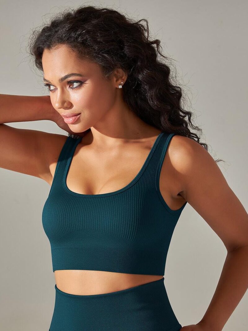 Shapely Support: Ribbed Square Neck Push-Up Sports Bra for Active Women