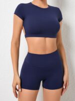 Sizzle in Style: Backless Athletic Crop Top & High-Rise Gym Shorts Set - Perfect for Workouts & Beyond!