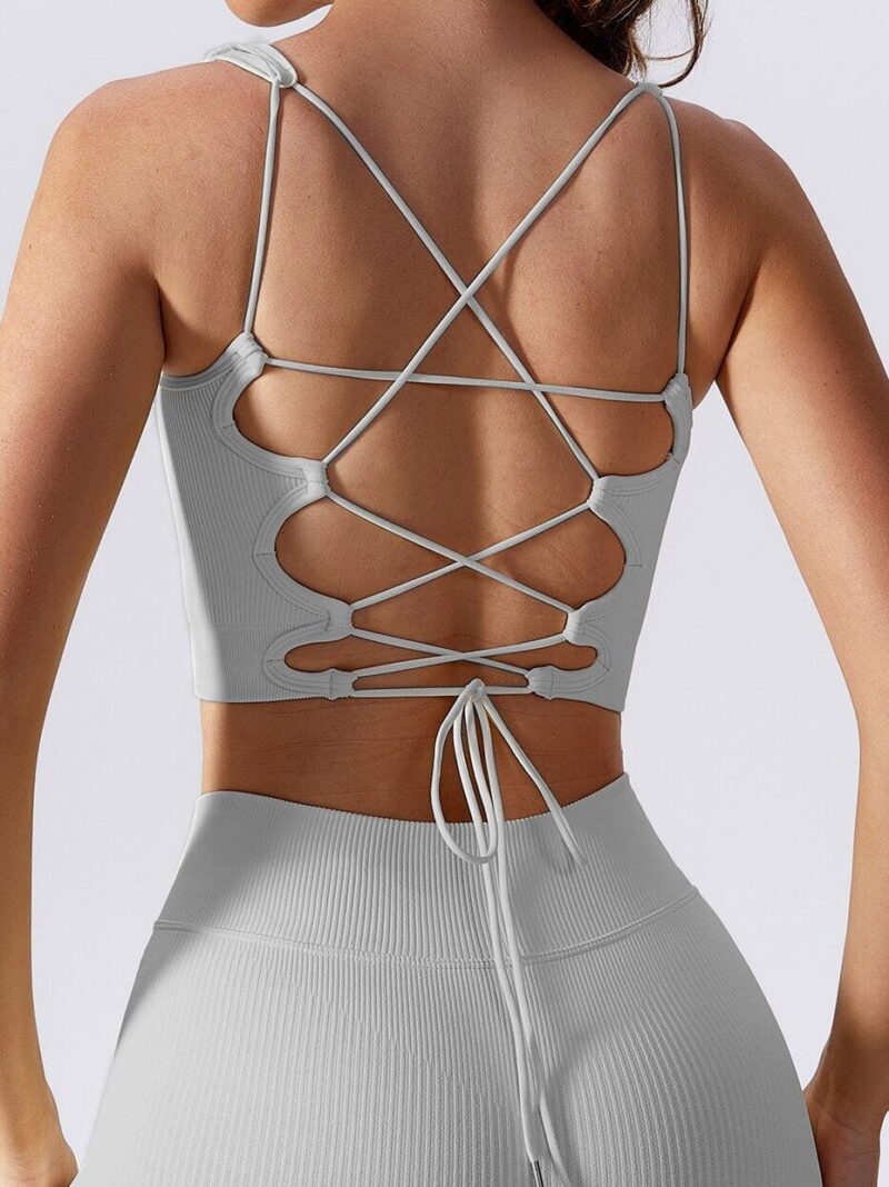 Sultry, Ribbed, Open-Back, Strappy, Athletic, Crop Top, Bra