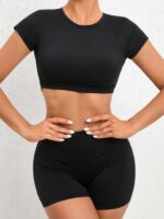 Sultry Strappy Backless Sports Crop Top & Sexy High-Waist Sports Shorts Set | Athletic Wear for Women | Activewear Outfit | Gym Clothes | Exercise Apparel | Workout Clothing | Fitness Fashion