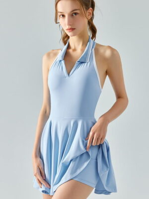 Swing Into Style: Halter Neck Golf Dress with Built-In Tennis Shorts!
