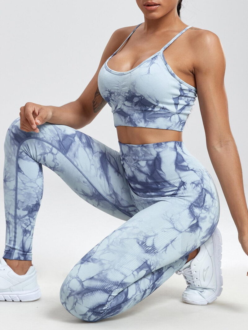 Tie-Dye Sports Bra & High-Waist Leggings Set - Womens Adjustable Yoga Outfit