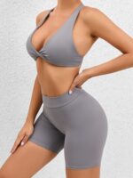 Two-Piece Backless Sports Bra and High-Waisted Scrunch-Butt Shorts Set