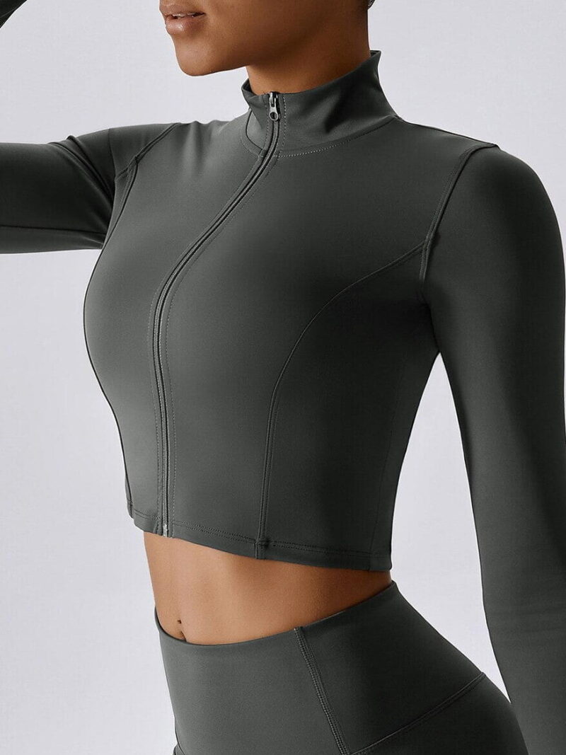 Womens High-Performance Zippered Crop Top Sports Jacket with Comfortably Placed Thumb Holes
