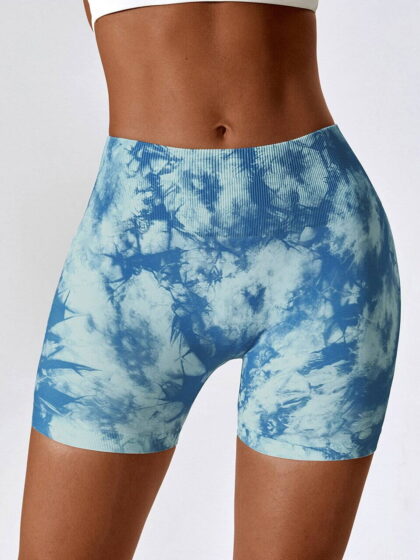 Womens Push-Up Gym Shorts with Bold Print - High-Waisted Workout Bottoms for Ladies